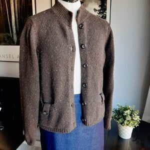 PETITE Brown Marled Chunky Boxy knit cardigan by Liz Claiborne Sz MP